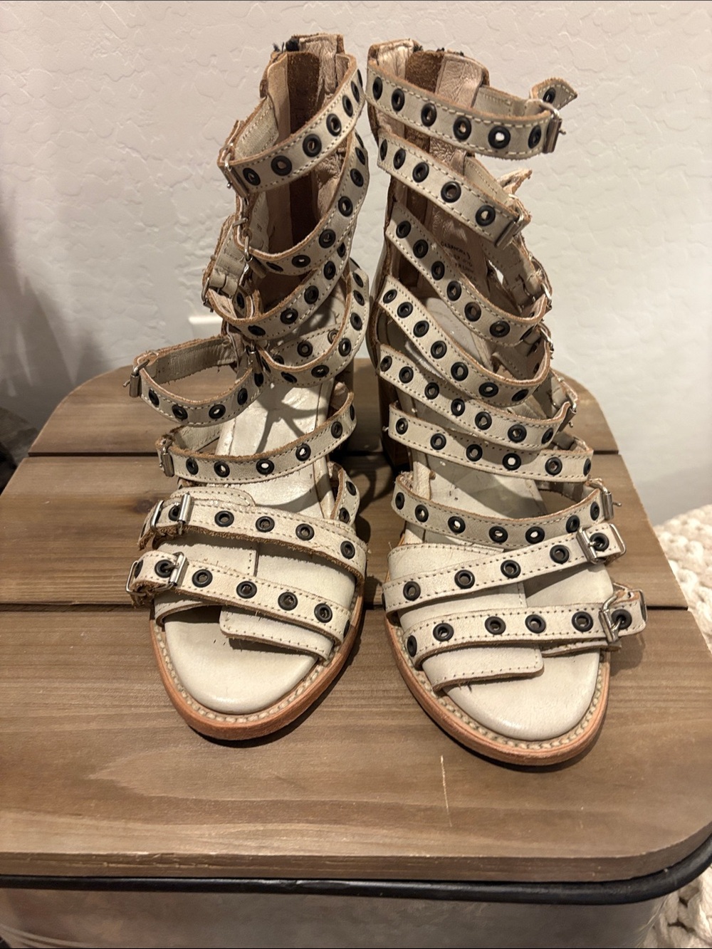 Free People Cream Studded Strappy Gladiator Heels